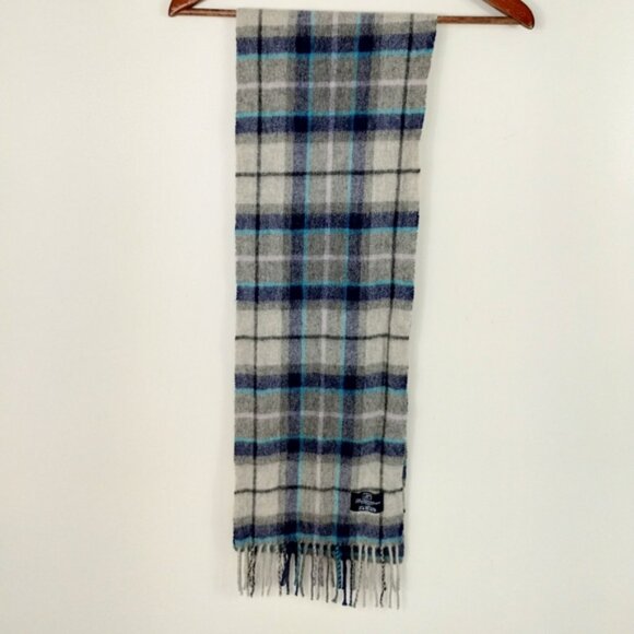 Ballantrae Edinburgh 100% Lambswool Blue Tartan Scarf with Fringe - Picture 4 of 5